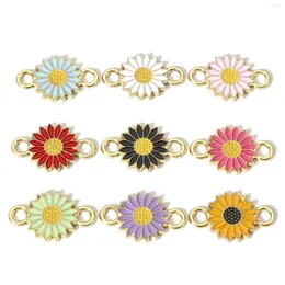 Charms 8 JAHRESZEITEN Zinklegierung Gänseblümchen-Anschlüsse Blumenanhänger für Schmuckherstellung, mehrfarbig, Tropföl, DIY-Halskettenzubehör, 21 x 13 mm