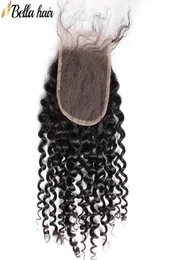 Fechamento de renda encaracolado peruano, cabelo humano, parte 4x4, fechamentos superiores com cabelo de bebê, peças de cabelo virgens encaracoladas, bellahair8666698