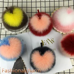 15cm Real Fox Fur Ball Heart Shaped Pompom Bag Charm Keychain Pendant Keyring Tassels2366