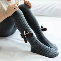 Footies Kind Mädchen Baumwolle Gerippte Schleife Strumpfhose Kleinkind Kind Frühling Herbst Warme Prinzessin Strickstrumpfhose Geboren Säuglingshose Baby Zubehör