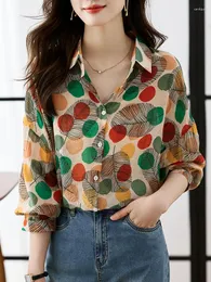 Women's Blouses QOERLIN Women Chiffon Shirt Lapel Single-Breasted Printed Blouse Coloful Button Up Y2K Tops Shirts Long Sleeve Fashion