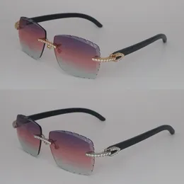 Novo modelo Moissanite Diamond Set Óculos de sol para mulheres Homem Original Preto Búfalo Chifre Sem Aro para Mulheres Óculos de Sol Ouro 18K C Decoração Masculino Feminino Óculos de Luxo