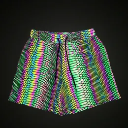 Men's Shorts Snakeskin Pattern Rainbow Color Reflective Shorts Men's Knitted Breaable Fashion Hip Hop Sport Short Pants Berda Masculina Z0404