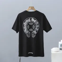 Clássico Moda Mens Camisetas Marca CH Sânscrito Carta T-shirt Homem Mulheres Ferradura Cruz Padrão Camisetas Designers Hip Hop Curto S347E