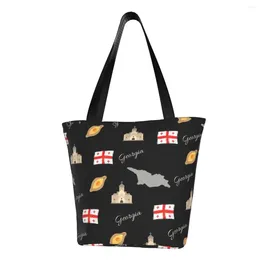 Shopping Bags Fashion Print Georgia Flag Mao Tote Washable Canvas Shopper Shoulder Georgian Proud Patriotic Handbag