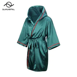 Boxning Robes Boxing Robe With Hood Silk Satin Full Length Martial Arts Kickboxing Match Training Gown Cloak Women Men Muay Thai MMA Uniform 230404