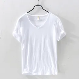 Men's T-Shirts Summer 100% Cotton T-shirt Men V-neck Solid Color Casual T Shirt Basic Tees Plus Size Short Sleeve Tops Y2449 230404