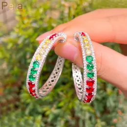 Hoopörhängen Pera Gorgeous Red Yellow Green CZ Crystal Big Round Colored For Women Girls 2023 Brinco Fashion Jewelry E779