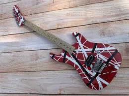Guitarra elétrica 5150, corpo de amieiro importado, escala de bordo canadense, assinada, listras clássicas vermelhas e brancas,