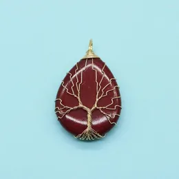 Hänghalsband Redstone Natural Stone Pendants Golden Color Tree of Life Wire Wrap Water Drop Fashion Charms för DIY smyckenillverkning