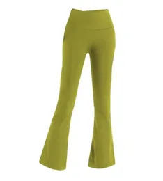 Женские штаны для йоги, однотонные, телесного цвета, спортивные, формирующие талию, плотные, свободные, свободная спортивная одежда для бега, LU, женские расклешенные брюки с девятью точками, высокое качество 604