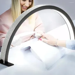 Secadores de unhas Angnya meia lua candeeiro de mesa proteção para os olhos LED luz salão de beleza iluminação de trabalho desktop com diamante arte manicure