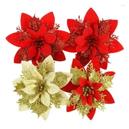 Fiori decorativi 5/10 pezzi Glitter Poinsettia artificiale Albero di Natale Ornamenti floreali Ghirlanda nuziale Decorazioni Forniture fai da te