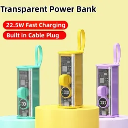 5000 mAh transparente Mini-Powerbank PD22,5 W Schnelllade-Powerbank mit Kabelstecker für iPhone 14 13 Xiaomi Huawei Ersatzakku