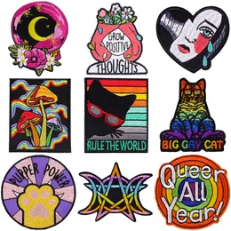 Iron on Patches Black Cat Rainbow Patch Funny Cartoon Embroidered Badge Applique for Adult Kids Teens DIY Accessories for Clothes Jeans Backpacks Jackets Vest