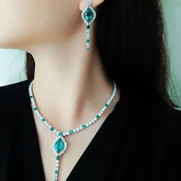 Vintage Lab Emerald Takı Seti 925 STERLING Silver Party Düğün Küpe Kadınlar için Kolye Gelin Nişan Takı Hediyesi