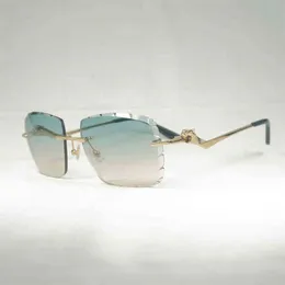 2023 Designer Glasögon Ny vintage överdimensionerade solglasögon Män Leopardstil Diamond Cut Gafas Retro Shades Women Goggles för att rida på Rimless Glasses 01