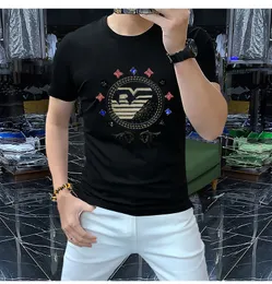 2023New Men's t-shirts tide pink blue color short sleeves half-sleeved cotton round shirt sequins hot drill letter brands young men's shirt desinger streetwear tees