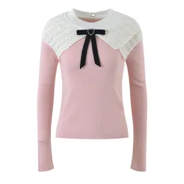 1031 2023 Autumn Brand SAme Style Sweater Long Sleeve Crew Neck Pullover White Pink Womens Clothes High Quality Womens YL