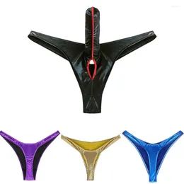 UNDUPTS MENS SEKSİ YAKA BAŞLI DELİK THENG BOWEAR BOXER BOXER KAPALI HORK KREAH KISA FİL BURUN G-STRING ERKEKLER PATENT DERİ DERİ