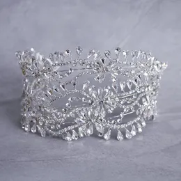Brudhår smycken lyx mjuk bröllop krona tiara silver färg kristall strass brud pannband hår tillbehör handgjorda kvinnor huvudstycke