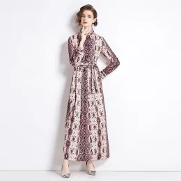 Grundläggande avslappnade klänningar Autumn Runway Långärmad maxi -klänningar för kvinnor Elegant vintage Vestidos Largos de Mujer Casual Holiday Robes Longues 2024