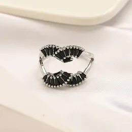 Women Open Cluster Ring Brand Gift Adjustable Diamond Ring 925 Silver Designer Jewelry Black Ring Spring Couple Family Accessories With Box