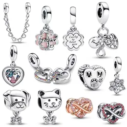 925 Silver Fit Pandora Original Charms Diy Pendant Women Armband Pärlor Ny pussel splitterbar vänskap Charm Linked Hearts Safety Chain House Happy Place