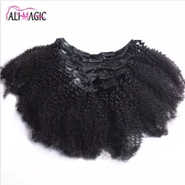 Clip indien Extension de cheveux humains grossier Yaki crépus bouclés pince dans les extensions de cheveux 100 cheveux brésiliens Remy humains 7 pièces et 120g4193296