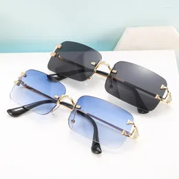 Sunglasses Pack Fashion Rimless Rectangular Women Vintage Clear Ocean Lens Eyewear Men Pink Yellow Sun Glasses Shades UV400 NXSunglasses