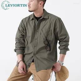 Men's Casual Shirts Mens Fashion Cotton Vintage Army Cargo Shirt Solid Color Long Sleeve Designer Clothes Daily Tactical Shacket Tops 4XL