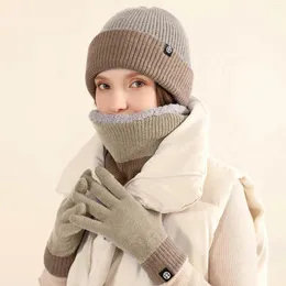 Schals Mode Stricken Handschuhe Hut Ring Schals Set Frauen Hals Warme Beanie Lässige Kontrast Farbe Schal Kappen