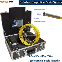 20-50m de alta qualidade cabo à prova d'água de 6,5 mm Câmera de vídeo colorida com luzes de 6pcs 7 polegadas Sistema de drenagem de inspeção industrial