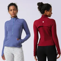 al Yoga Jacket Designer Women's Half Shipper Half Front Stand Up Neck T-Shirt مطبوعة جولة لياقة بدنية طويلة الأكمام تغطية الإصبع غير الرسمي معطف الضيق معطف الضيق