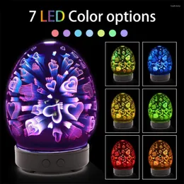 Luci notturne 100ml Umidificatore ad ultrasuoni 3d Fuochi d'artificio Nebbia fredda Diffusore di aromi Vaso di vetro Creatore con luce a led a 7 colori