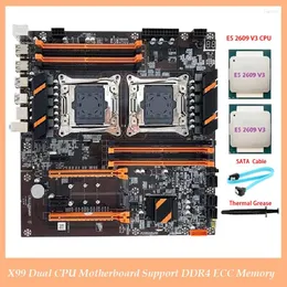 マザーボードX99デュアルCPUマザーボードLGA2011ブラック2XE5 2609 V3 SATAケーブルサーマルグリース