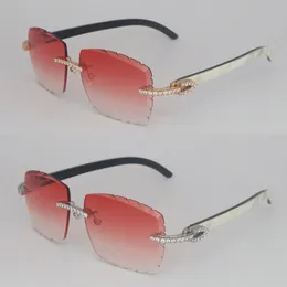 A112 Sonnenbrille für Damen, große Steine, 2,5 Karat, Original-Sonnenbrille, innen weiß, schwarzes Büffelhorn, für Herren und Damen, Diamantschliff-Gläser