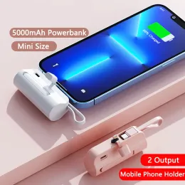 5000mah Mini Power Bank med kabel bärbart externt batteripaket för iPhone 14 13 Pro Samsung Huawei Xiaomi Capsule Powerbank