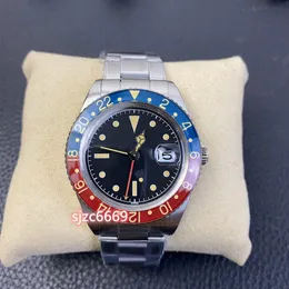 SN Vintage Watch Diameter 40mm GMT med 6542 Rörelsekrylglasspegel 316 Rostfritt stål