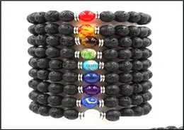 Charm Bracelets Jewelry Black Volcanic Lava Stone 8mm Yoga Beads Natural Stones Stretch Beads Essential Oil Diffu Dhf0X9913195