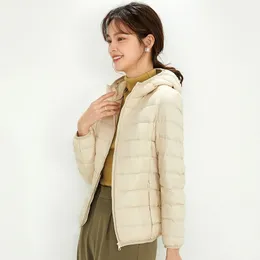 LL 겨울 여자 후드 다운 다운 자켓 여성의 짧은 단기 플러스 크기 가벼운 가벼운 흰색 오리 다운 코트 스포츠 다운 재킷