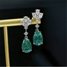 Ręcznie robione szmaragdowe kolczyki Diamond Dangle Incurring 100% Real 925 Srebrna biżuteria