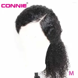 Connie Curly 13x4 spetsens främre mellanförhållande 10 "-28" Brasilianska remy mänskliga hår peruker förhandsgränsad naturlig svart färg 150% densitet