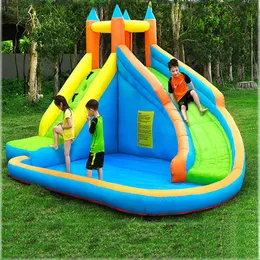 Playhouse inflável com escorregador de água para crianças, quintal, diversão ao ar livre com parede de escalada, piscina inflável, casa inflável com soprador e bolinhas, presente de festa, brincadeira interna