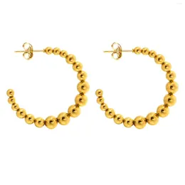 Kolczyki obręcze Minimalistyczne koraliki Hopp dla kobiet biżuteria Pvd Gold Kolor Pleted ze stali nierdzewnej okrągłe uszy akcesorium