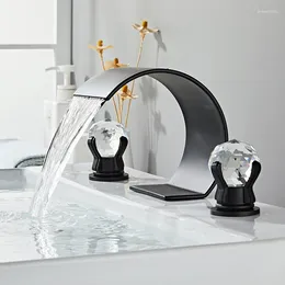 Bathroom Sink Faucets Waterfall Style Water Outlet Basin Faucet Three Hole Connection Cold Double Handle With 60CM Inlet Pipe