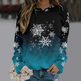 Women's Hoodies Snowflake Print Sweatshirt Christmas Gradient Color Pullovers Fashion Festival Streetwear Sudadera Navidad Mujer