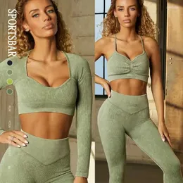 Pantaloni a due pezzi da donna Verde senza cuciture Esercizio Yoga Tuta Fitness Autunno Inverno Cerniera Sport Abbigliamento elastico traspirante