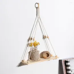 Hooks Hand-woven Cotton Rope Shelf Wall Hanging Bohemian Style Wood With Beads Rustic Floating For Bedroom Room