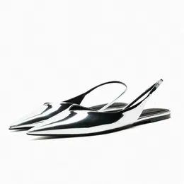 صندل TRAF Womens Summer Silver Flats مدببة إصبع القدم أحذية مسطحة الإناث الإناث Slingback Slingback عارضات.